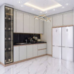 کابینت هایگلاس کرم و طرح چوب
