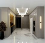 کابینت نئوکلاسیک طوسی و طرح چوب
